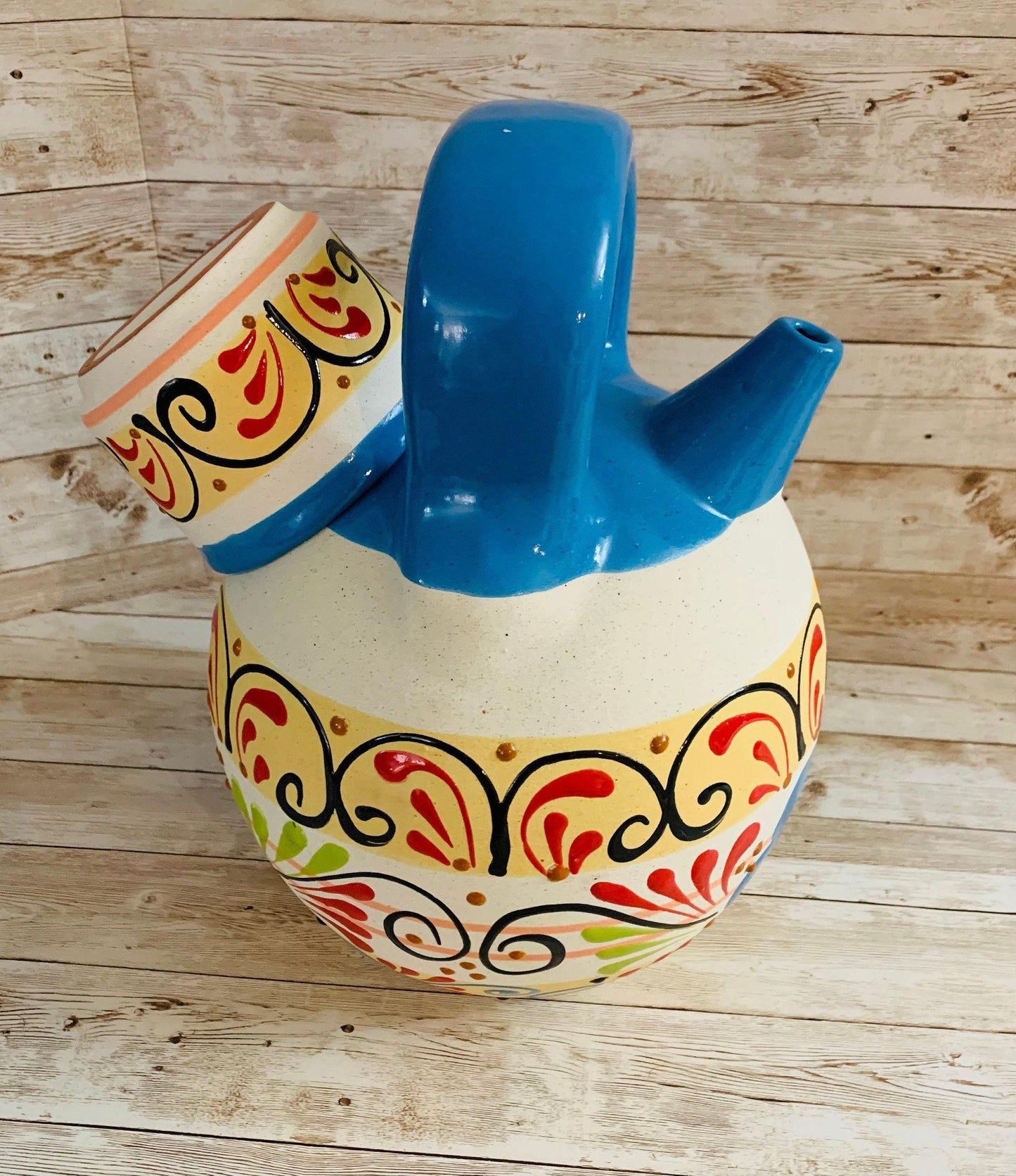Terra Cotta Mexican Art Water Jug with Cup Garrafon de Barron Artesanal Mexicana con Vaso