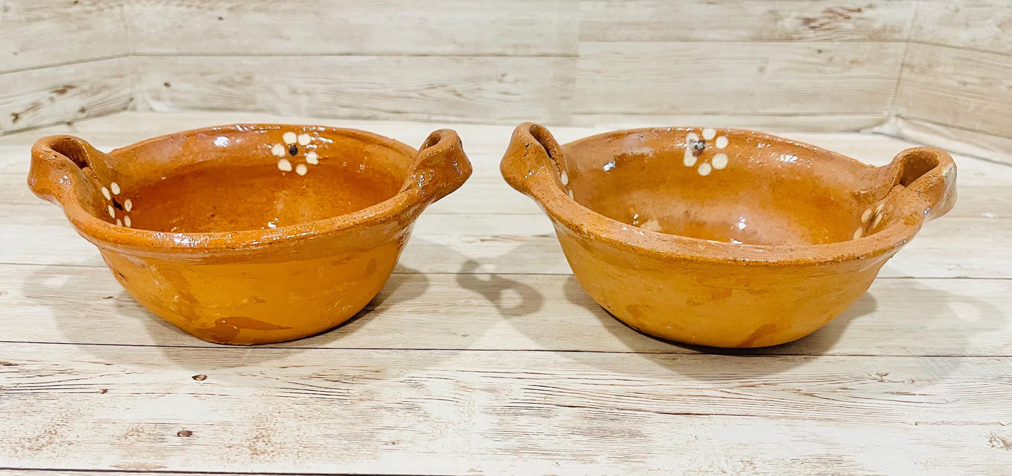 Handmade Mexican Clay Pot Casderole with Lid & 2 Bowls Authentic Barro Cookware Set Cazuela de Barro con Tapadera y 2 Cazuelitas