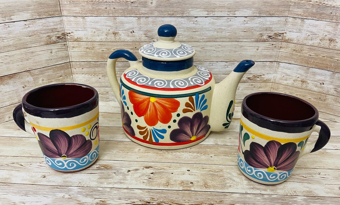 Terra Cotta Mexican Art Pottery CoffeeTea Pot  Jarra Lechera Cafetera Artesanal Mexicana Engove