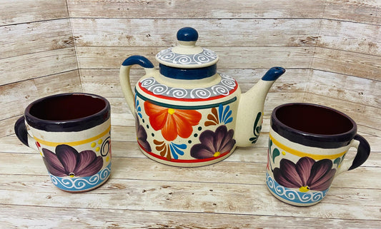 Terra Cotta Mexican Art Pottery CoffeeTea Pot  Jarra Lechera Cafetera Artesanal Mexicana Engove