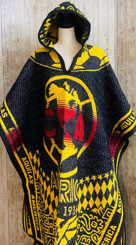 Poncho Mexicano Grueso del Club America con Gorro Poncho de Futbol Mexicano Mexican Thick  Soccer Poncho with Hoodie
