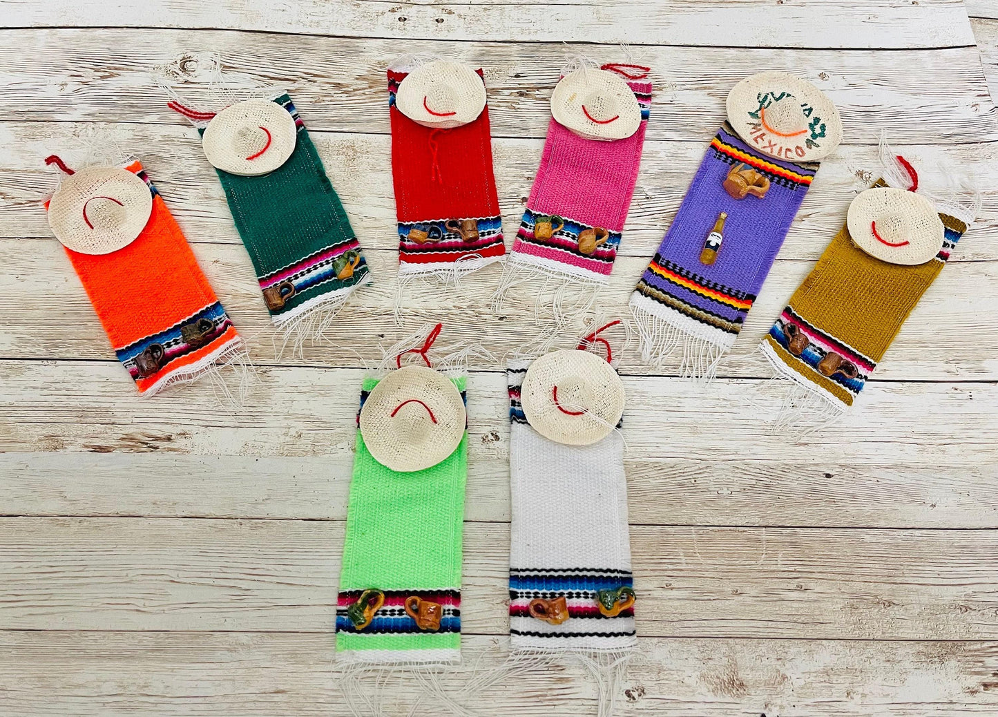Mexican Sarape Hat with Mini Jarritos Party Favors Sarapes con Sombrero y Jarritos en Miniatura