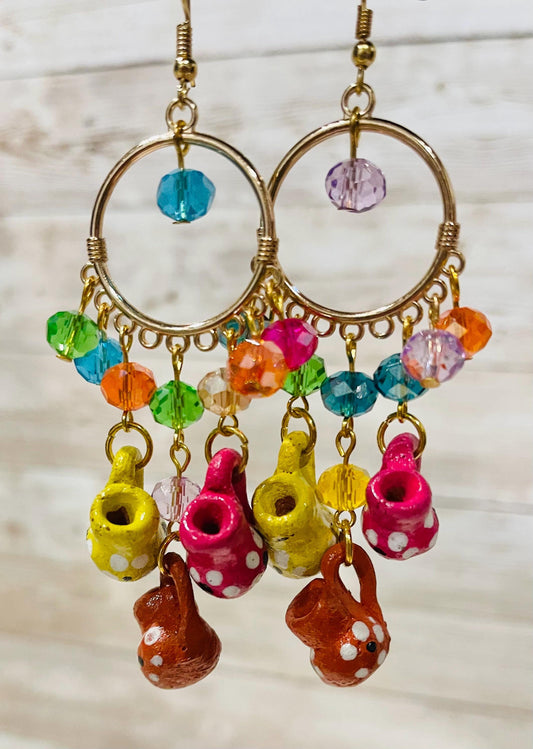 Mexican Artesanal Mini Clay Cup Earrings Aretes Artesanales Mexicanos de Tazitas de Barro