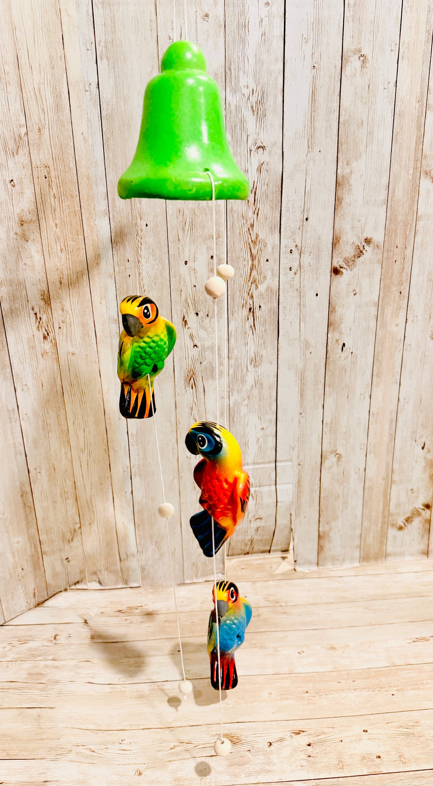 Mexican Ceramic Parrots Wind Chime Campana de Viento Mexicana de Cotorritos