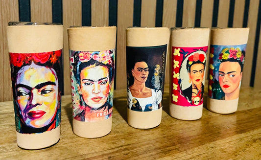 5 Frida Kahlo Mexican Leather Shot Glasses Vasos Tequileros de Frida Kahlo Set De 5 con Forro de Piel
