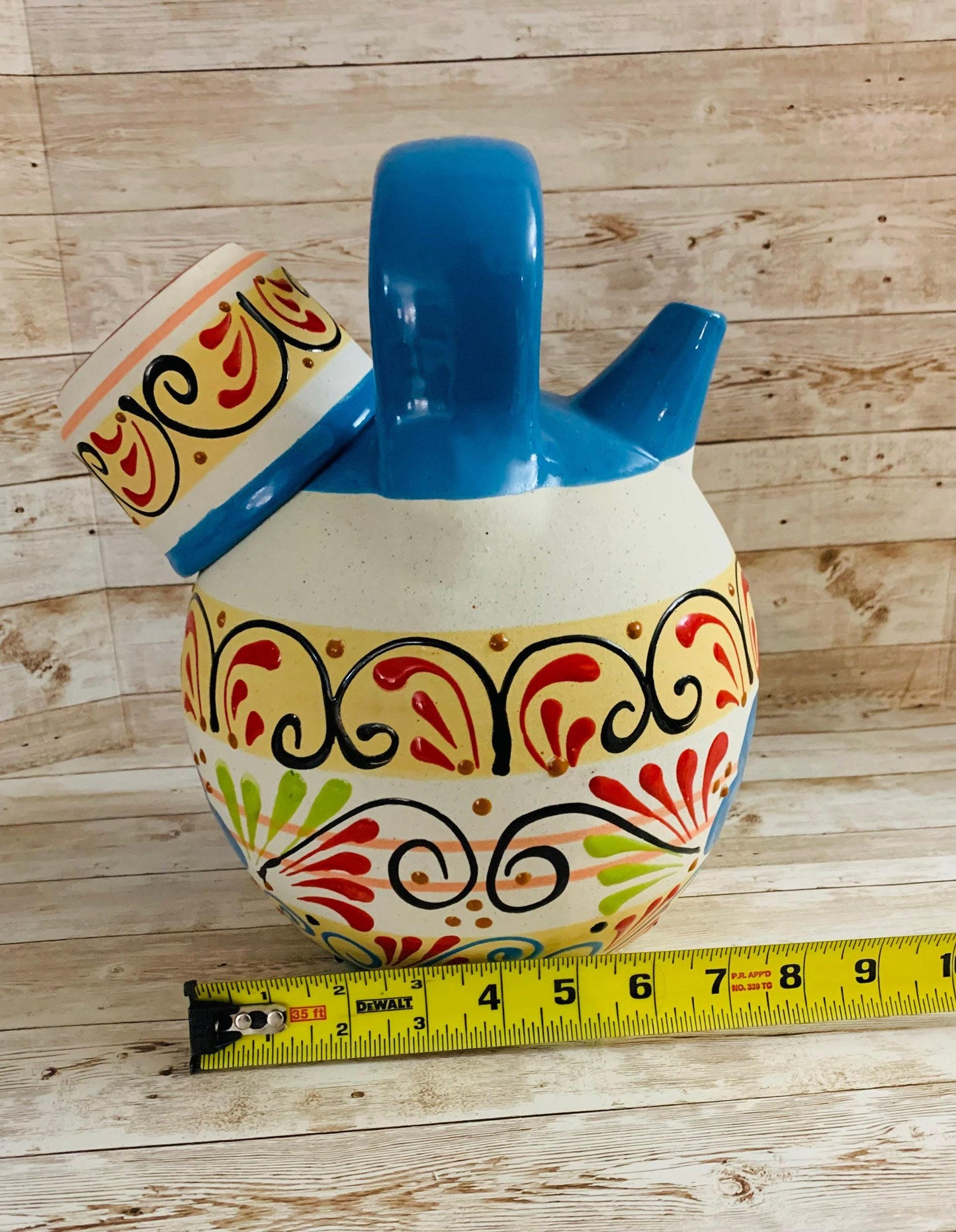 Terra Cotta Mexican Art Water Jug with Cup Garrafon de Barron Artesanal Mexicana con Vaso
