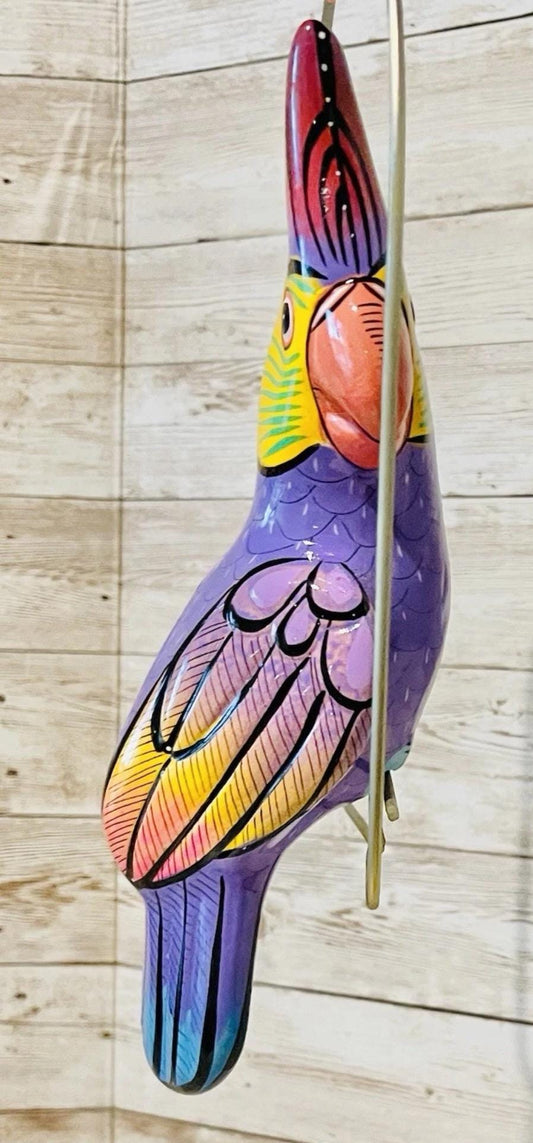 Hanging Exotic Bird in Ring Mexican Pottery Ceramic Pajaro De Cerámica