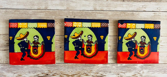 3x Mexican Day of the Dead Sugar Skull Tiles Coasters 3x Azulejos oh Portavasos De Catrinas Dia de Muertos