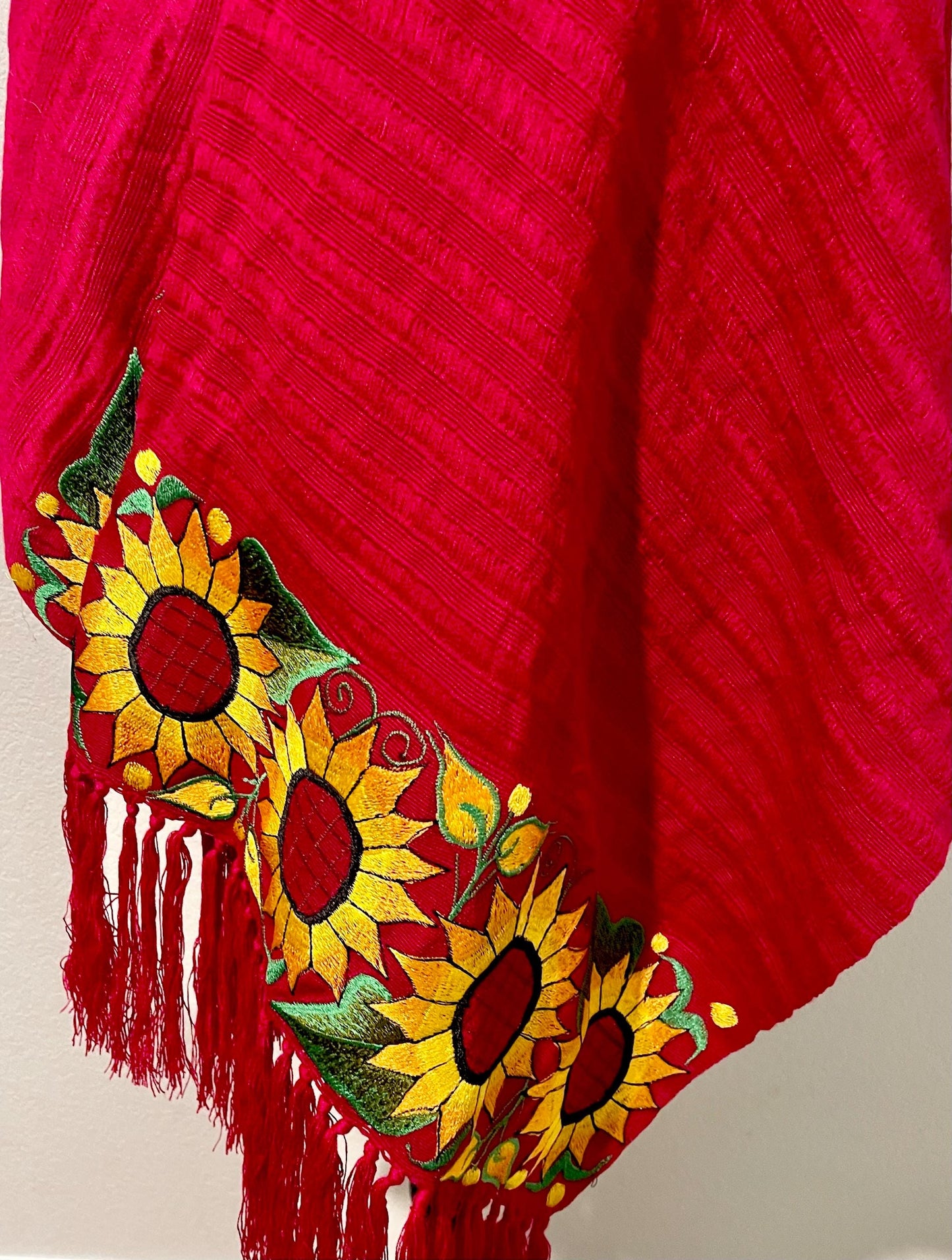 Mexican Sunflower Embroidered Handmade Shawl Reboso Bordado Mexicano de Girasoles