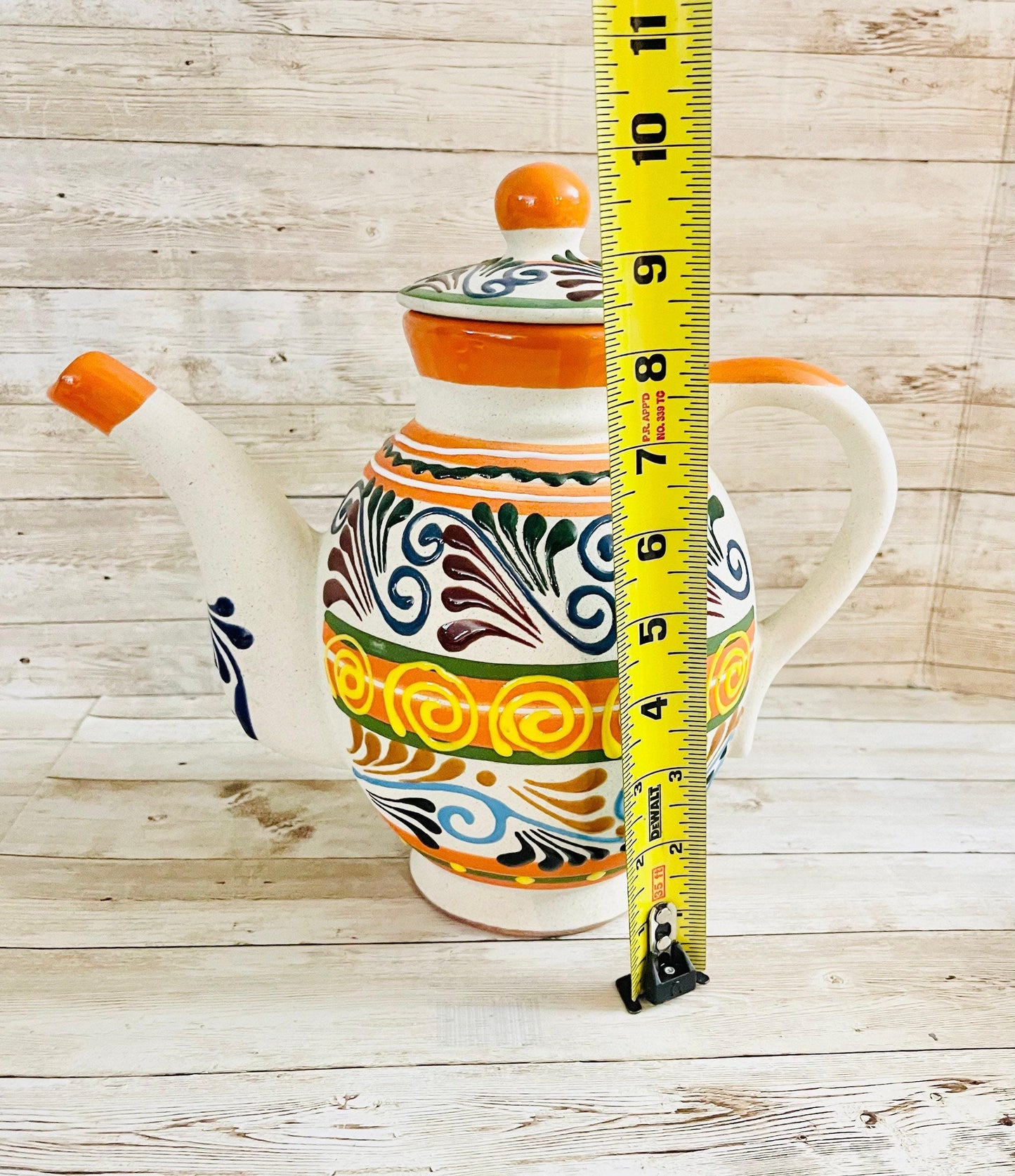 Terra Cotta Mexican Art Pottery CoffeeTea Set Drinkware With 4 Mugs Jarra Lechera Cafetera Artesanal con 4 tazas