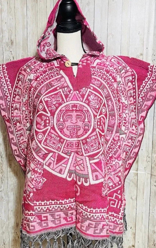 Poncho Calendario Azteca con Gorra Mexican Hoodie