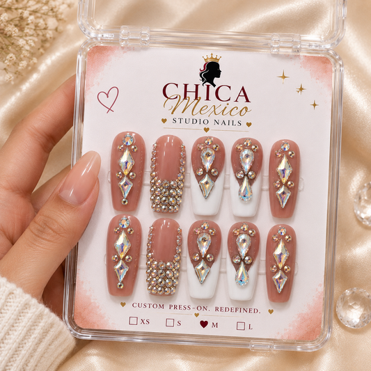Champagne Crystal French Press-On Nails Size Medium