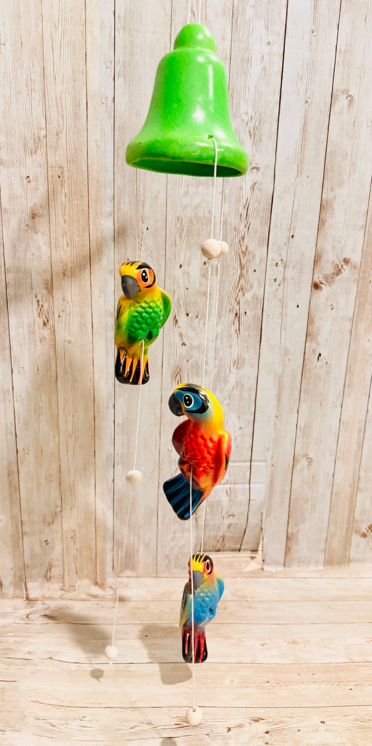 Mexican Ceramic Parrots Wind Chime Campana de Viento Mexicana de Cotorritos