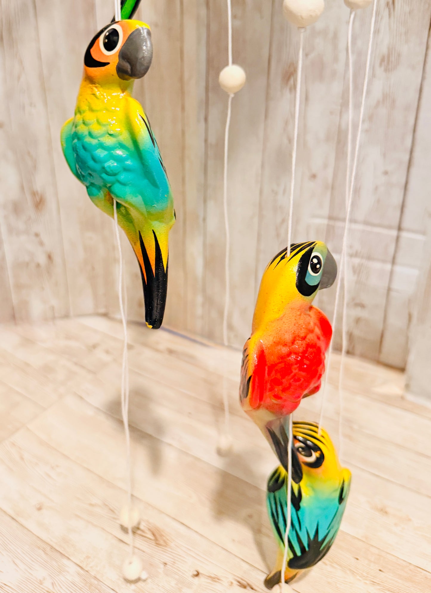 Mexican Ceramic Parrots Wind Chime Campana de Viento Mexicana de Cotorritoa