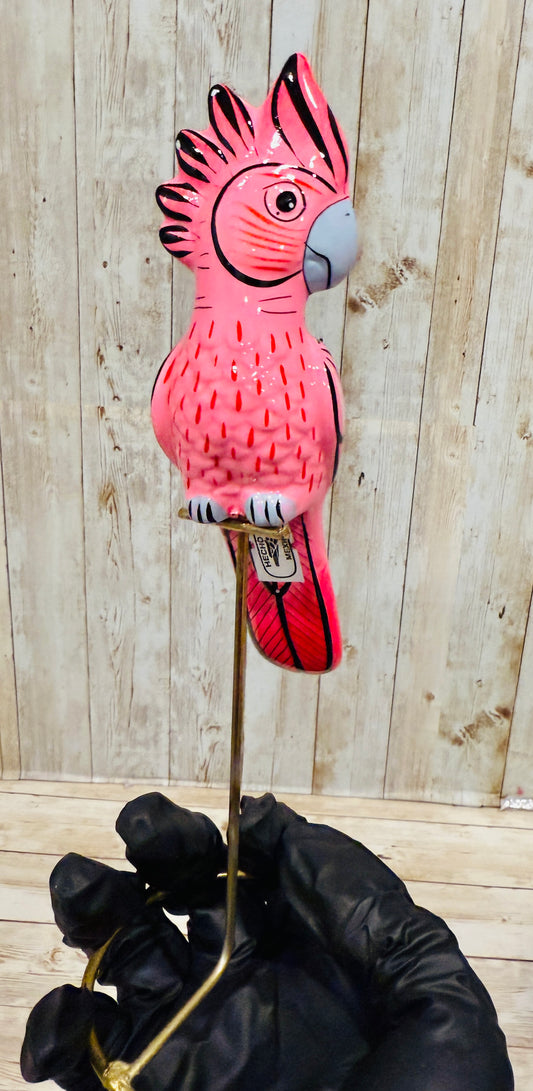 Mexican Exotic Ceramic Bird on a Perch Pajaro Mexicano de Ceramic en Aro