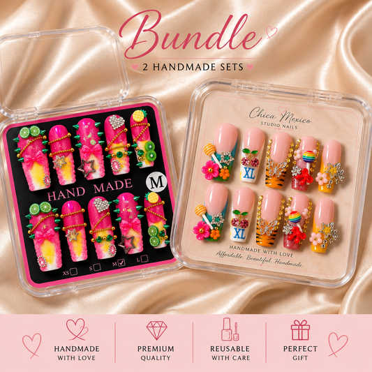 Handmade Press-On Nail Bundle – 2 Medium Luxury Nail Sets