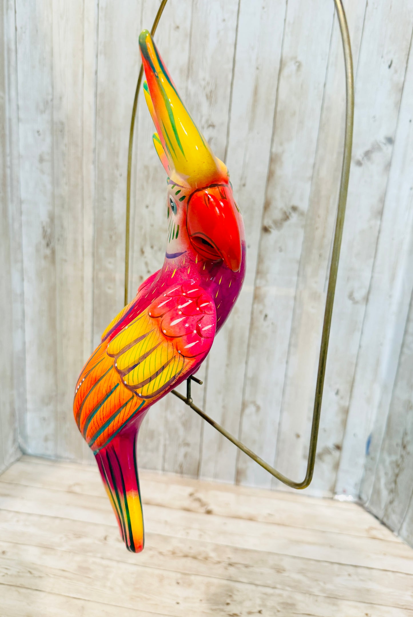 Mexican Exotic Ceramic Bird on a Perch Pajaro Mexicano de Ceramic en Aro