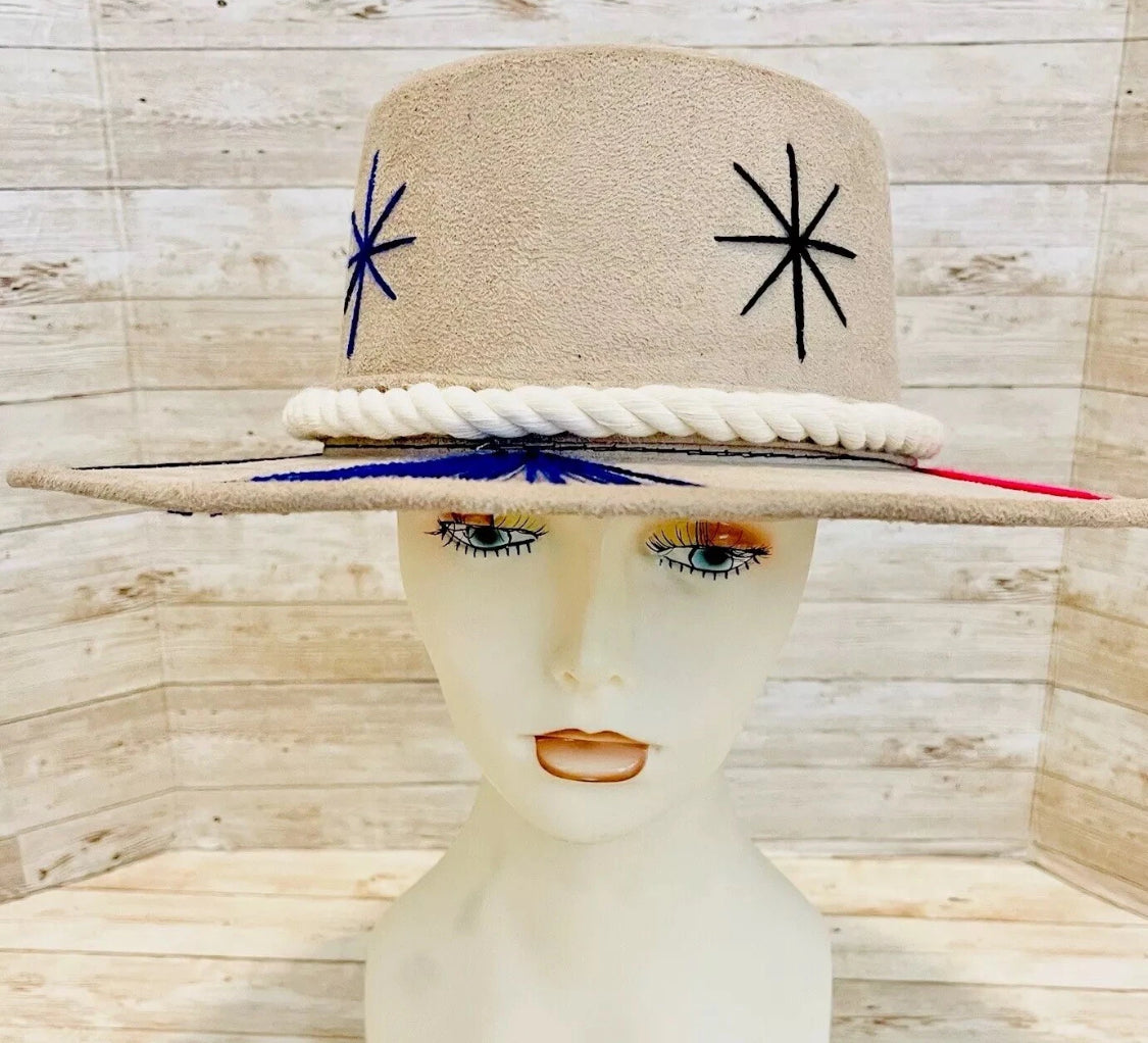 Mexican Western Boho Embroidered Hat Medium Sombrero Mexicano con Bordado Fino