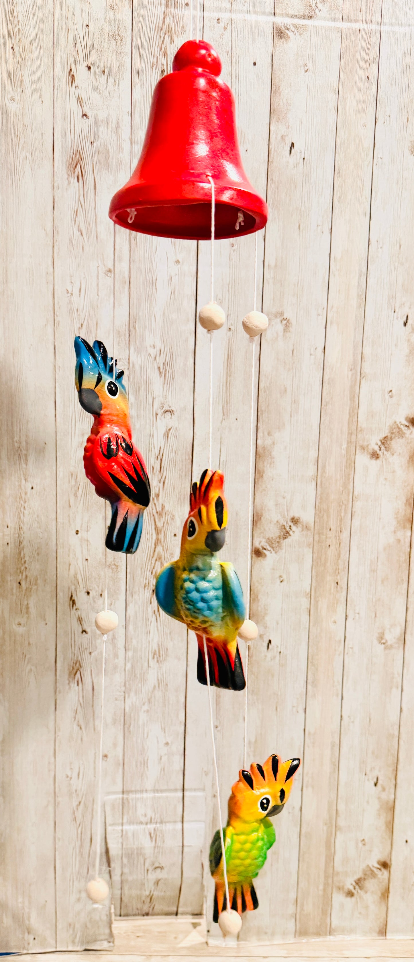 Mexican Ceramic Parrot Wind Chime Campana de Viento Mexicana de Cotorritos