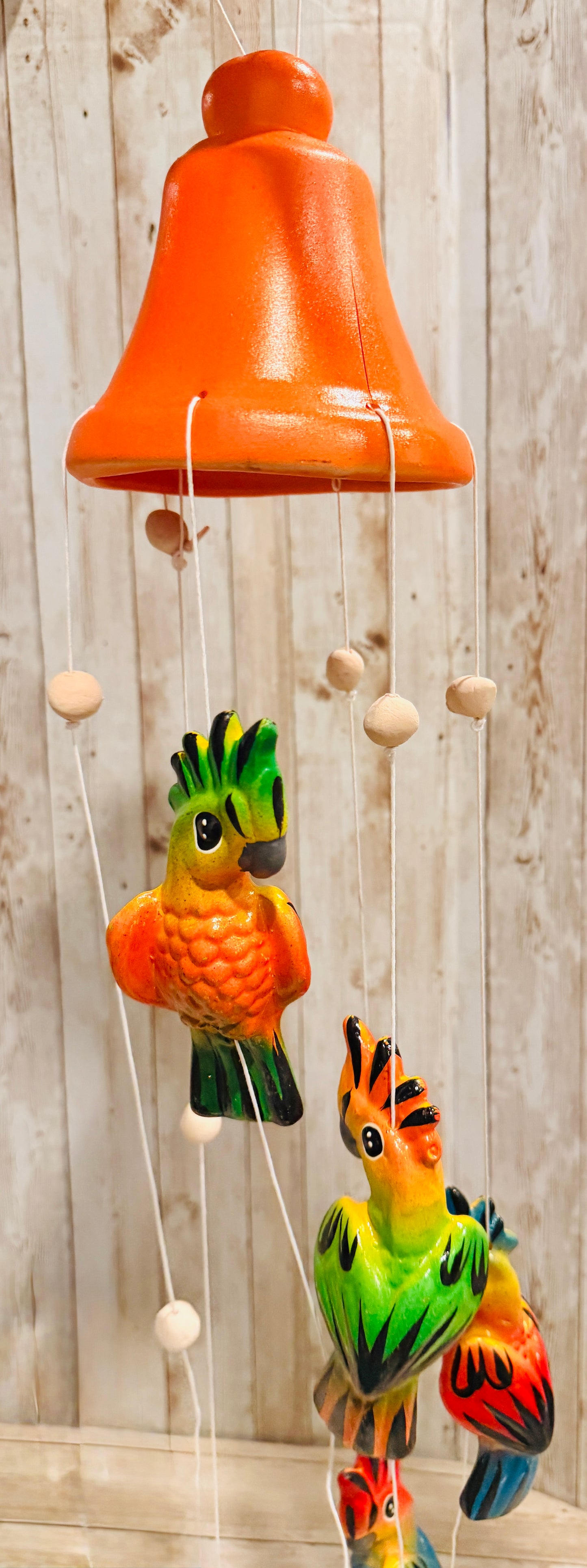 Mexican Ceramic Parrot Wind Chime Campana de Viento Mexicana de Cotorritos