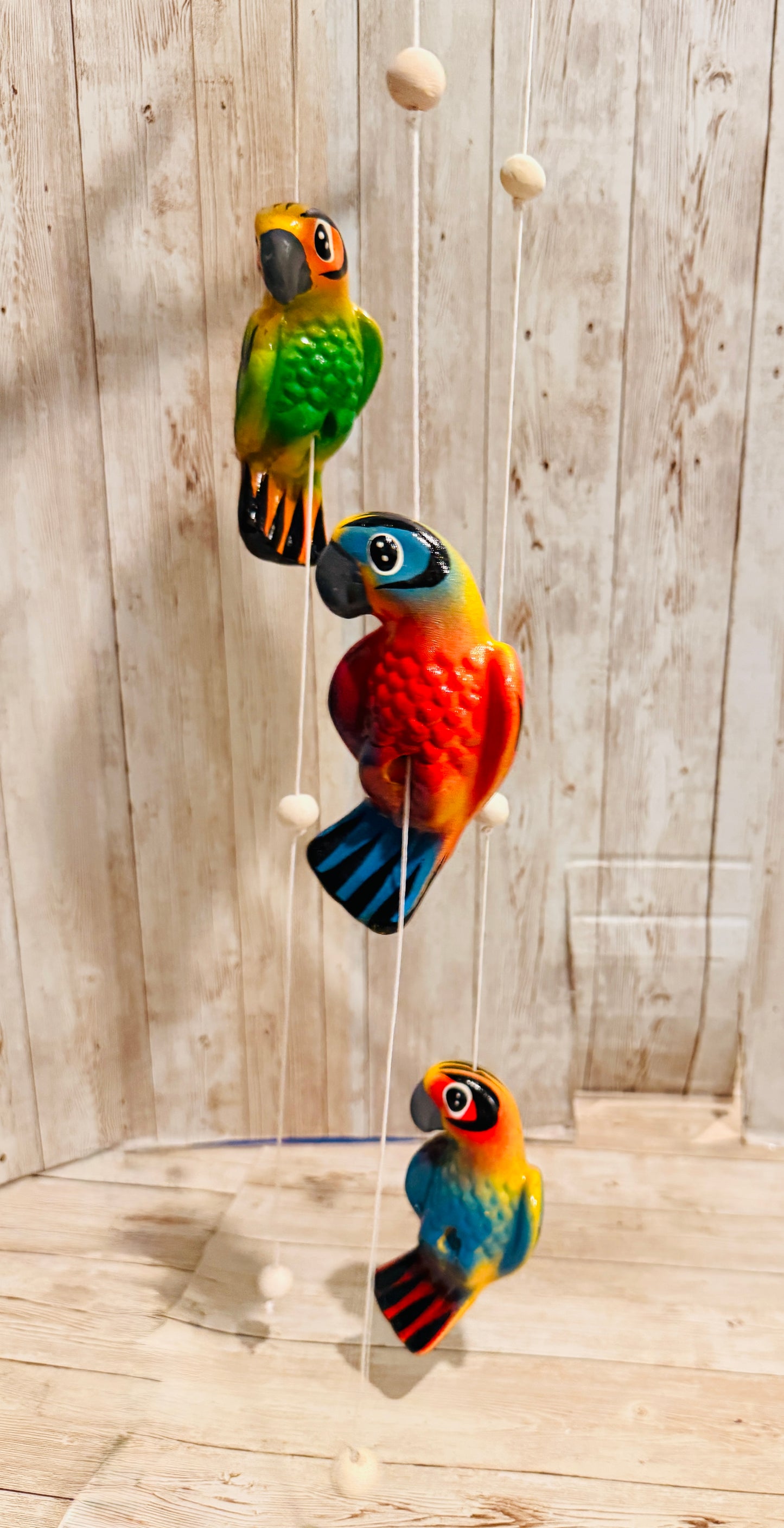 Mexican Ceramic Parrots Wind Chime Campana de Viento Mexicana de Cotorritos