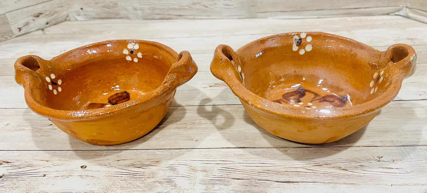 Handmade Mexican Clay Pot Casderole with Lid & 2 Bowls Authentic Barro Cookware Set Cazuela de Barro con Tapadera y 2 Cazuelitas