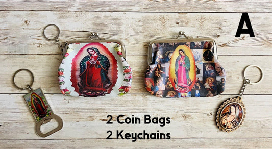 Virgin Mary Coin Bags and Keychains Monedero de la Virgen Maria con Llavero