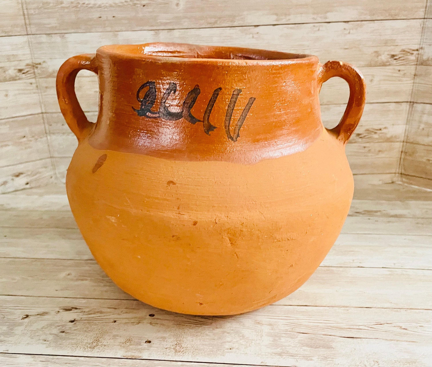 Olla de Barro Mexicana Frijolera Decorada Terra Cota Clay Pot