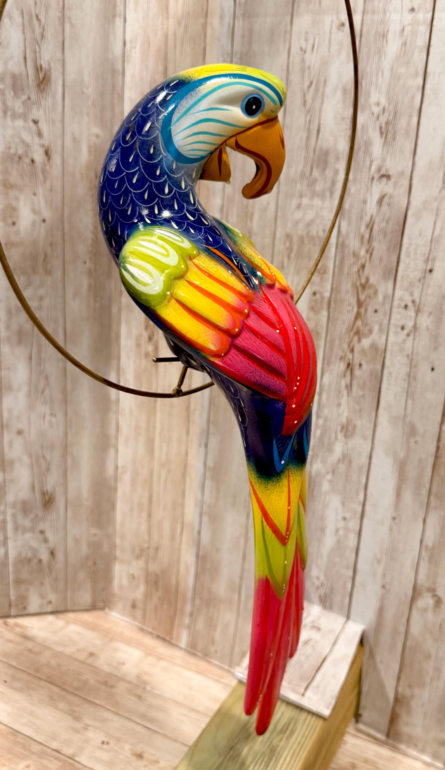 Hanging Exotic Bird in Ring Mexican Pottery Ceramic Pajaro De Cerámica