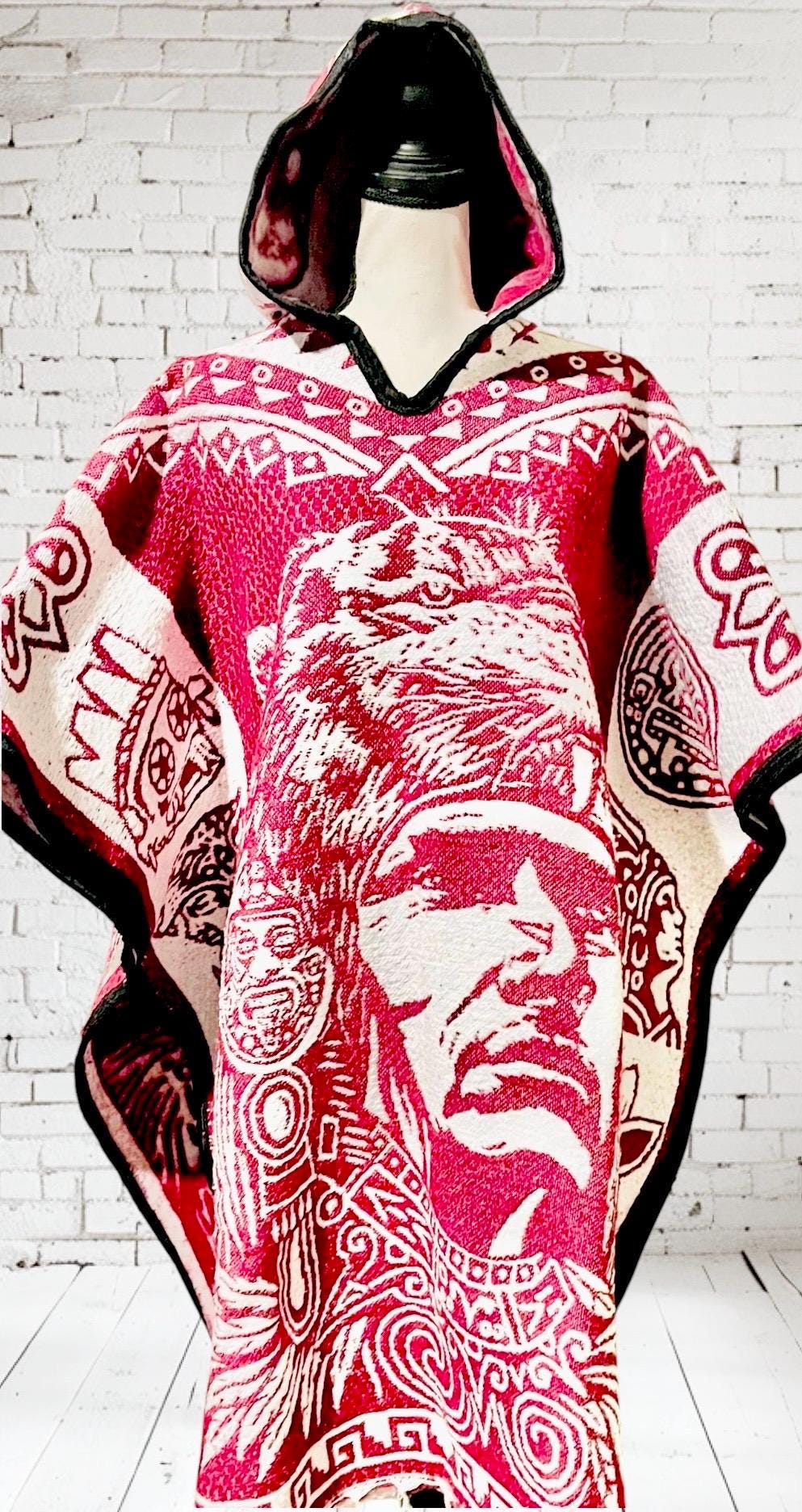 Mexican Double Sided Poncho Aztec and Jaguar Poncho Gavan Azteca con Jaguar Doble Vista