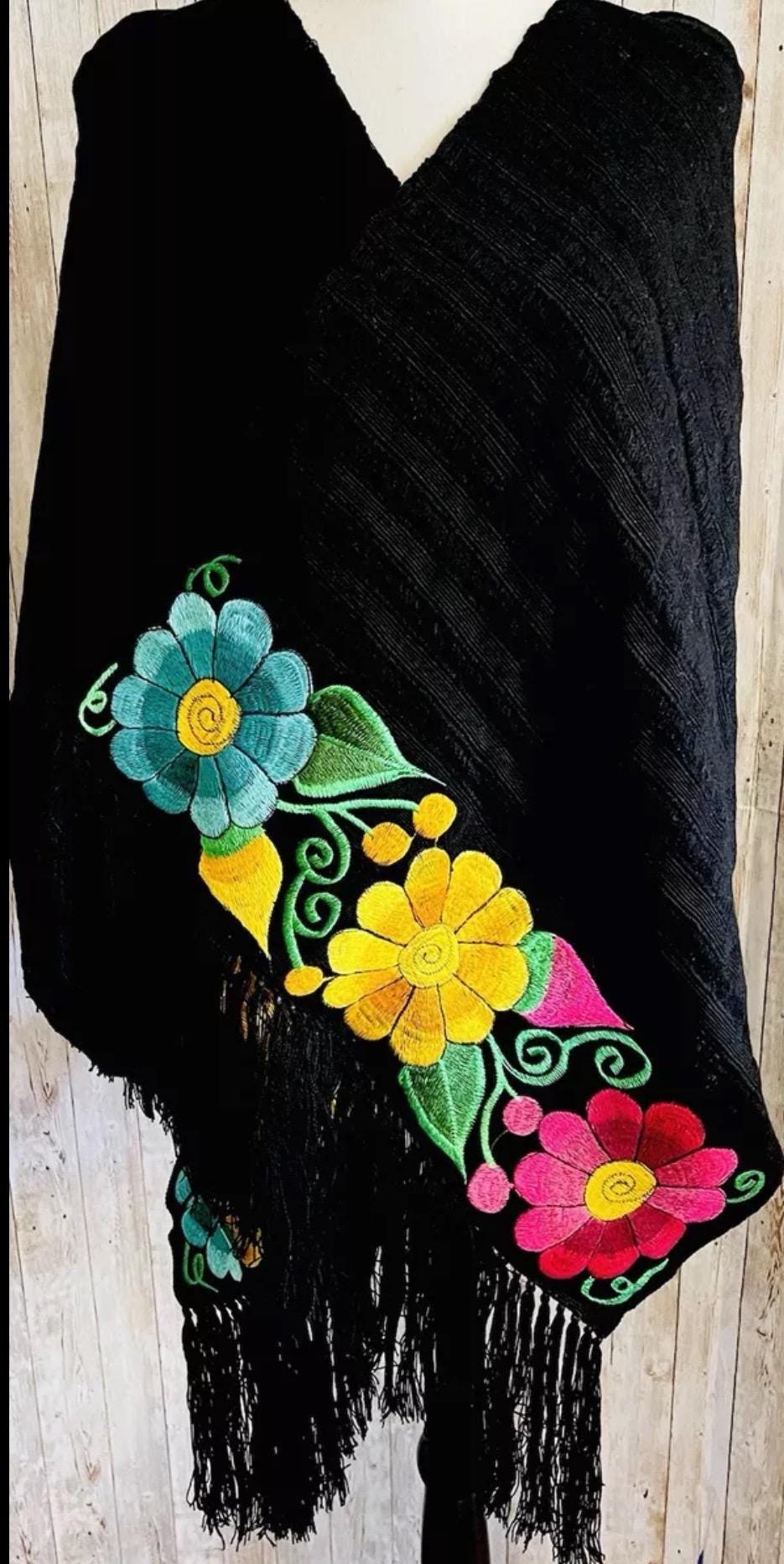 Embroidered Handmade Mexican Shawl Reboso Bordados en Telar