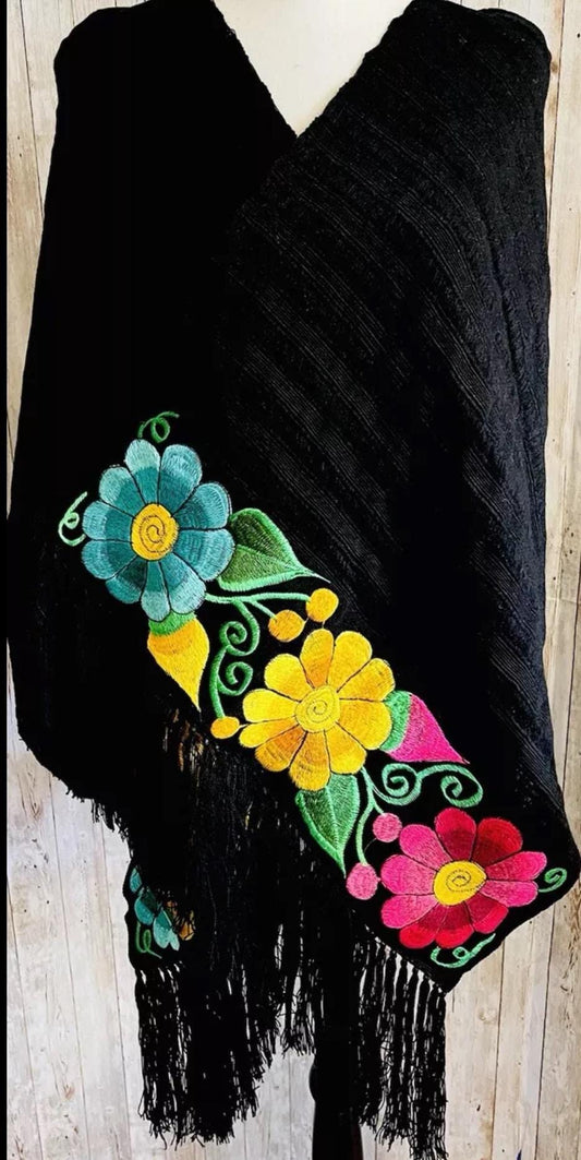 Embroidered Handmade Mexican Shawl Reboso Bordados en Telar
