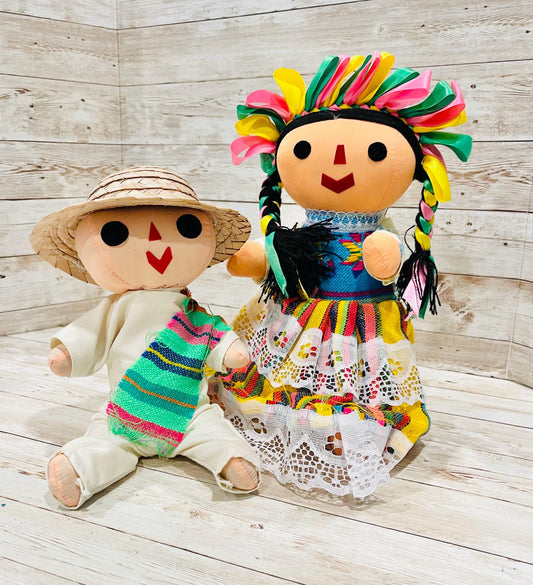 2 Set Rag Mexican Couple Lele Dolls 12 Inches Pareja de Leles Muñecas  Artesanales Mexicanas 12 Pulgadas