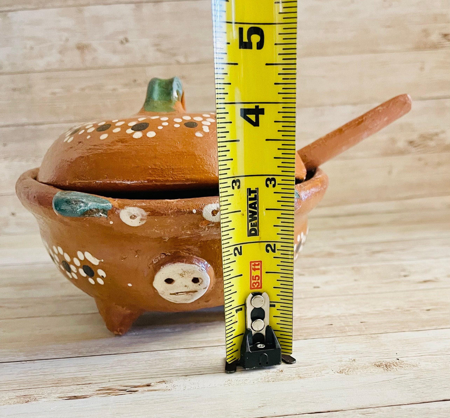 Terra Cotta Mexican Pottery Salsa Pig Bowl with Spoon and Lid  Salsera de Barro Mexicana de Marranito con Cuchara y Tapa