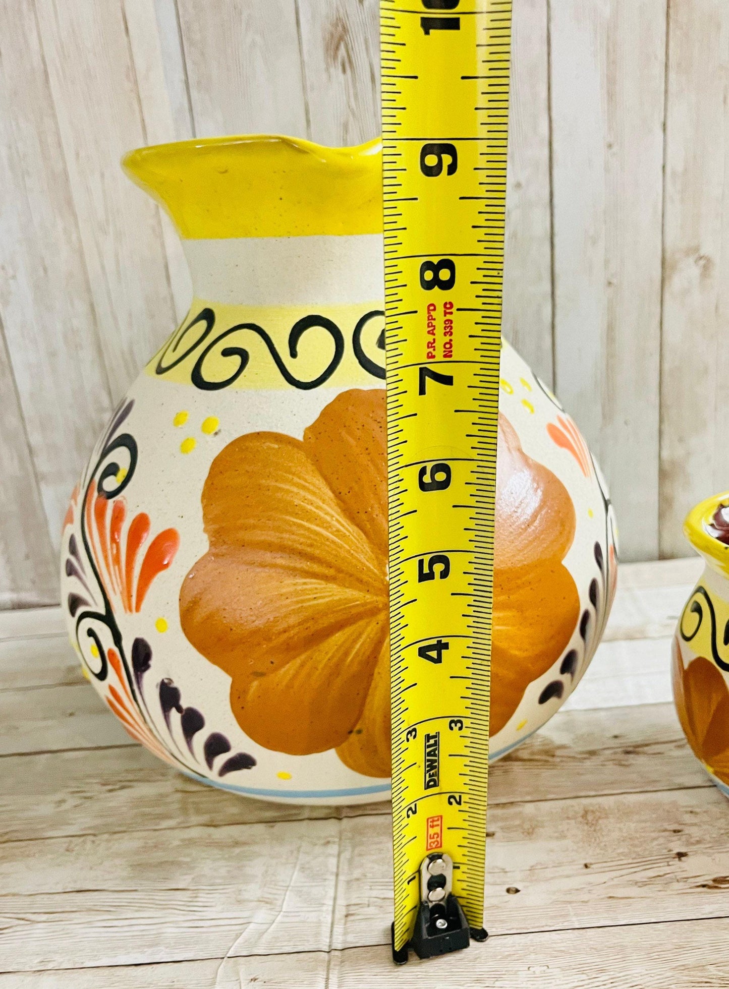 Terra Cotta Mexican Art Pottery Pitcher With 6 Cups Jarra Artesanal Mexicana