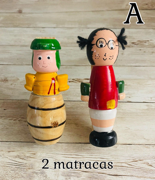 Matracas Mexicana del Chavo del Ocho y Chilindrina Mexican Wooden Noisemaker Grogger, Matraca Loud
