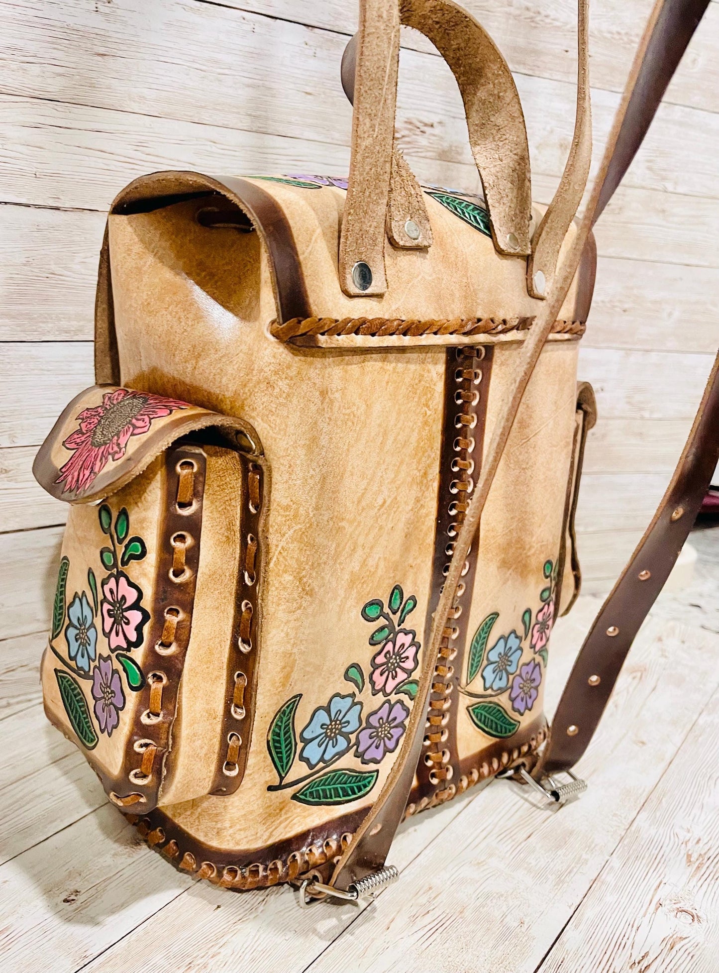 Hand Tooled Mexican Leather Backpack Mochila Mexicana De Piel Cincelada