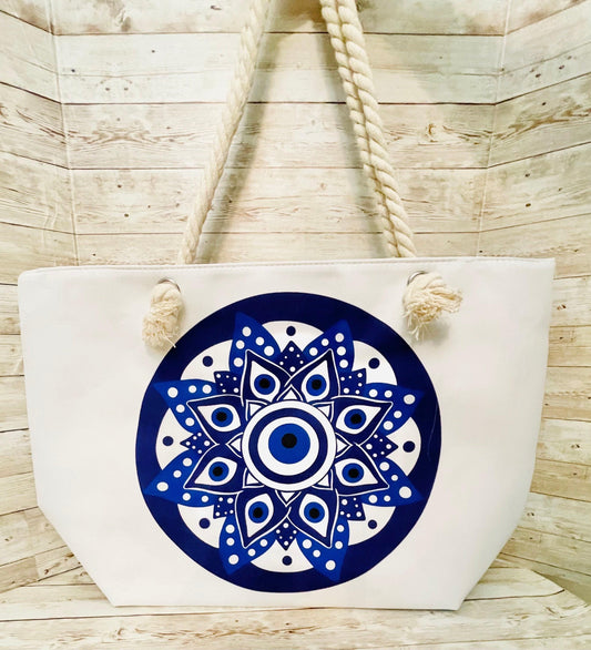 Hamsa Evil Eye Hand Canvas Tote Bolsa Mexicana Artesenal Hamsa Mal De Ojo