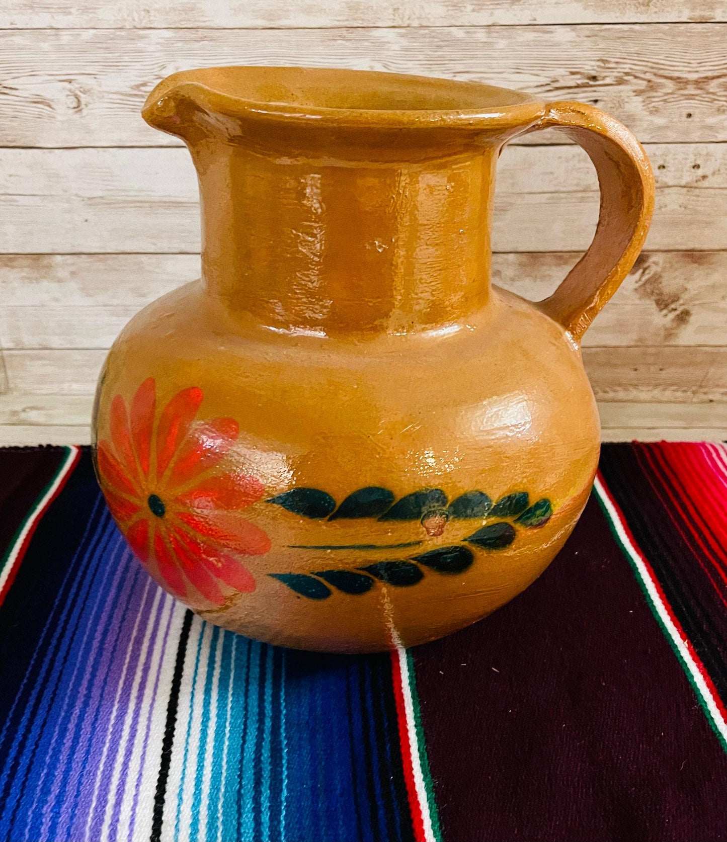 Terra Cotta Mexican Art Pottery Pitcher Jarra Artesanal Mexicana de Barro