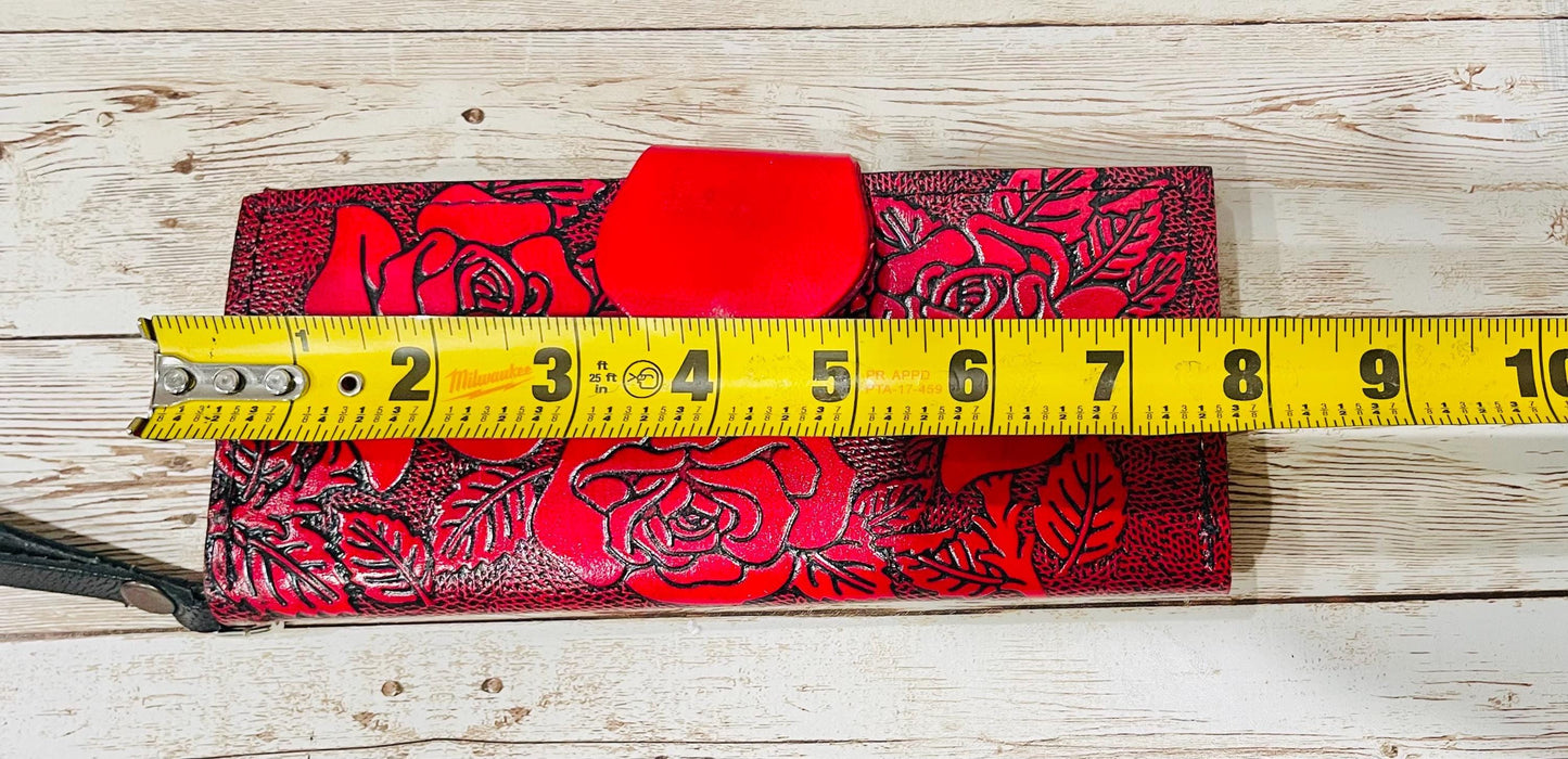 Mexican Tooled Wrislet Leather Wallet Cartera Mexicana De Piel Cincelada