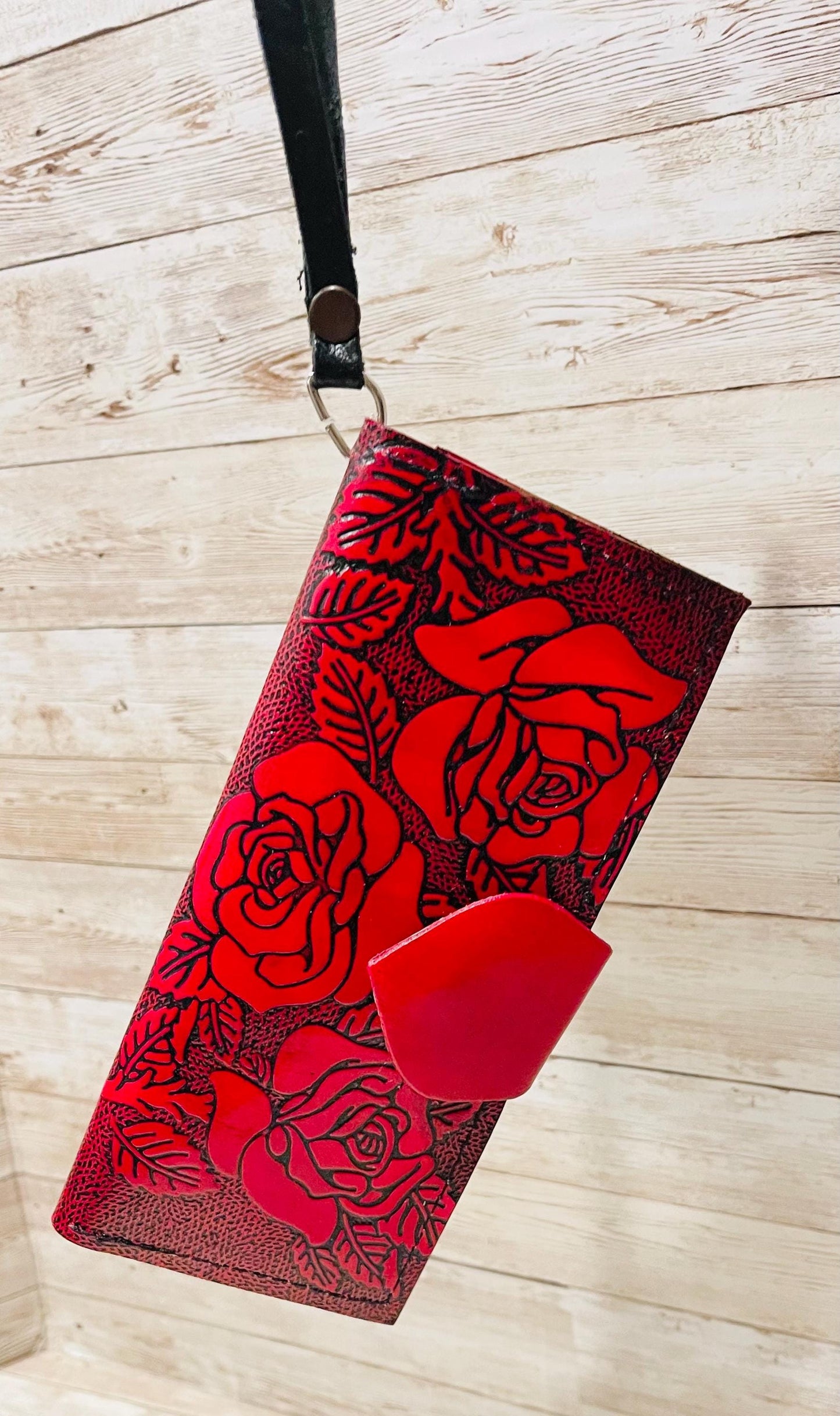 Mexican Tooled Wrislet Leather Wallet Cartera Mexicana De Piel Cincelada