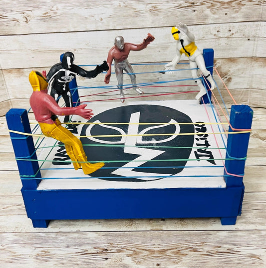 Mexican Lucha Libre Toy Wrestler Fighting Ring with 4 Luchadores Ring de Luchadores con 4 Figuras