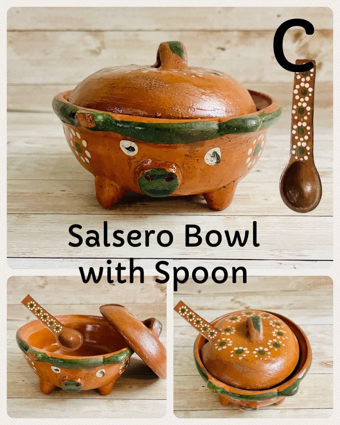Terra Cotta Mexican Pottery Salsa Pig Bowl with or Without Spoon Salsero de Barro Mexicano con oh sin Cuchara de Barro