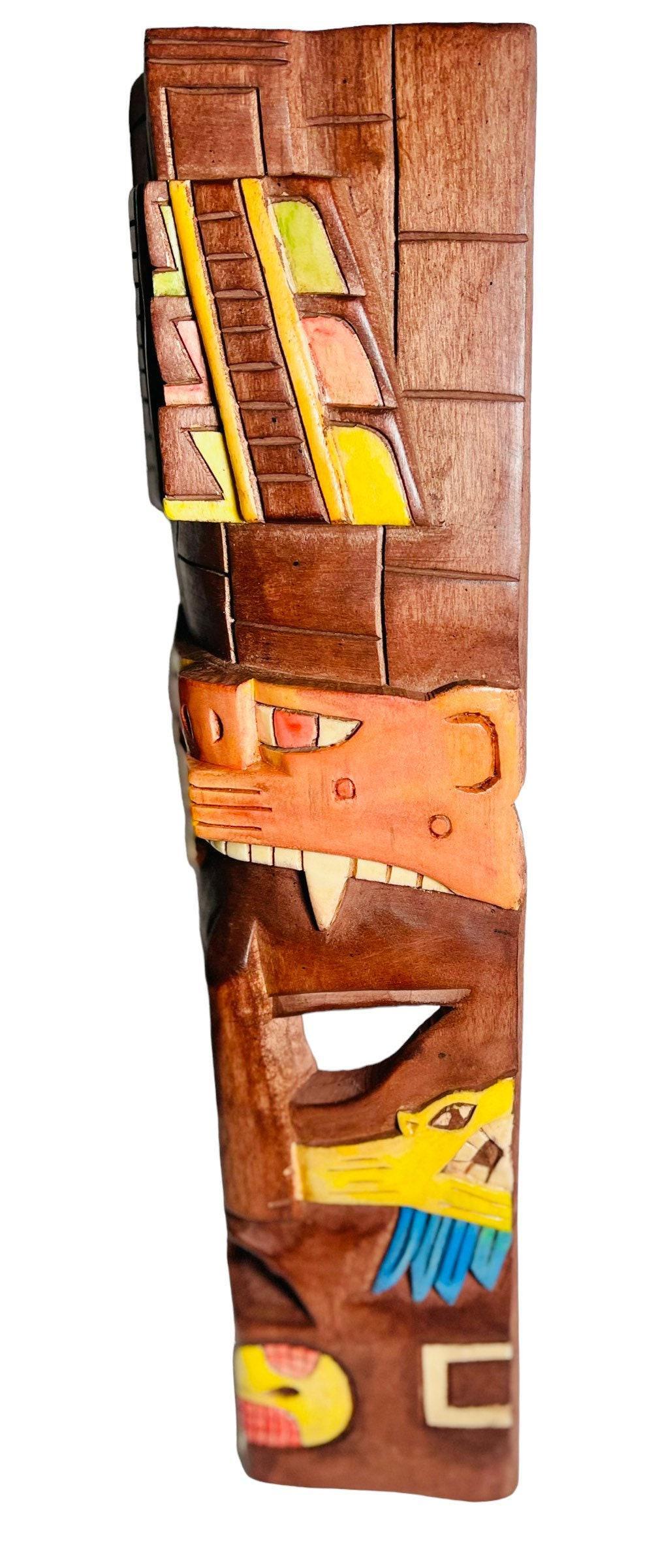 Prehistoric Wooden Mask Mayan Culture Hsnd Carved  Mexican Wall Art Artesanias Mexicana Mascara Maya De Madera