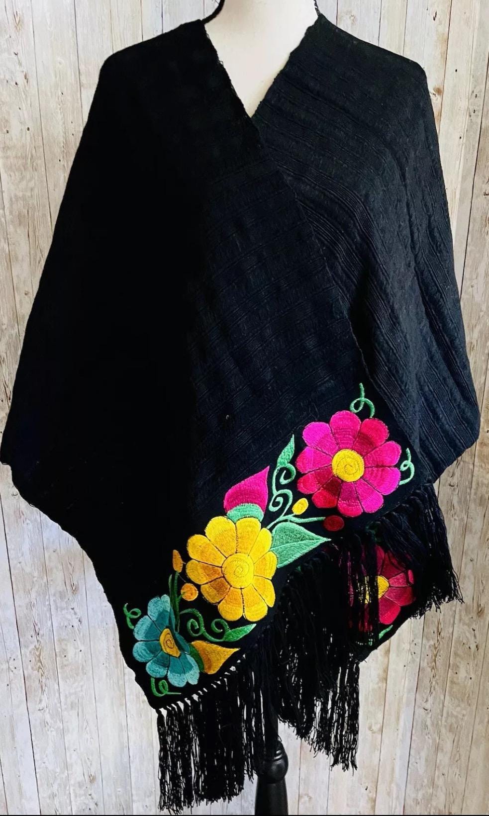 Embroidered Handmade Mexican Shawl Reboso Bordados en Telar