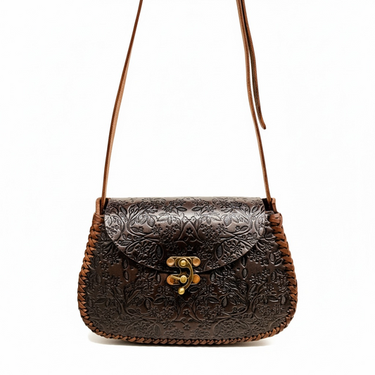 Mexican Leather Tooled Handbag Bolsa Mexicana de Piel Cincelada
