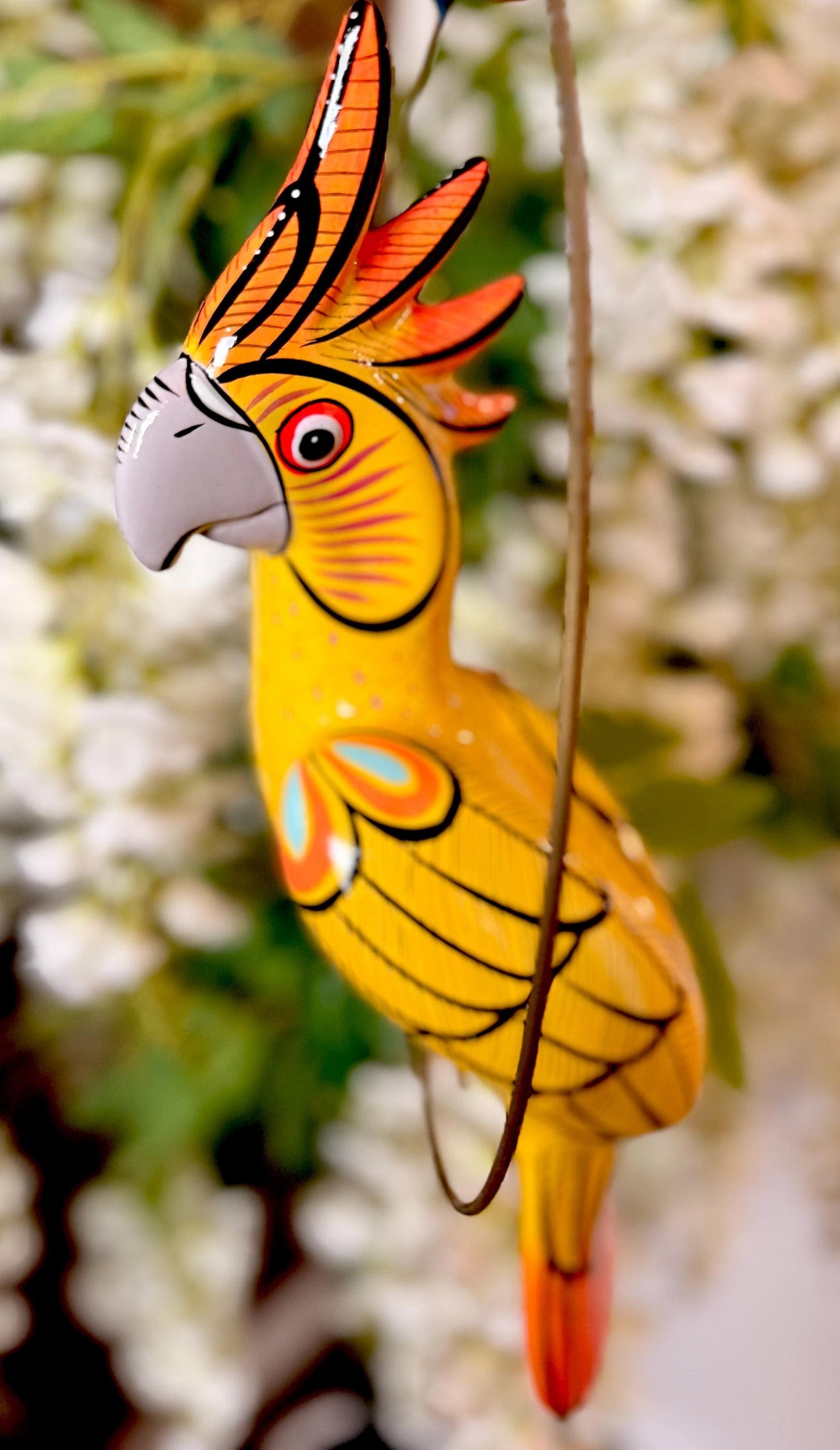 Hanging Exotic Bird in Ring Mexican Pottery Ceramic Pajaro De Cerámica