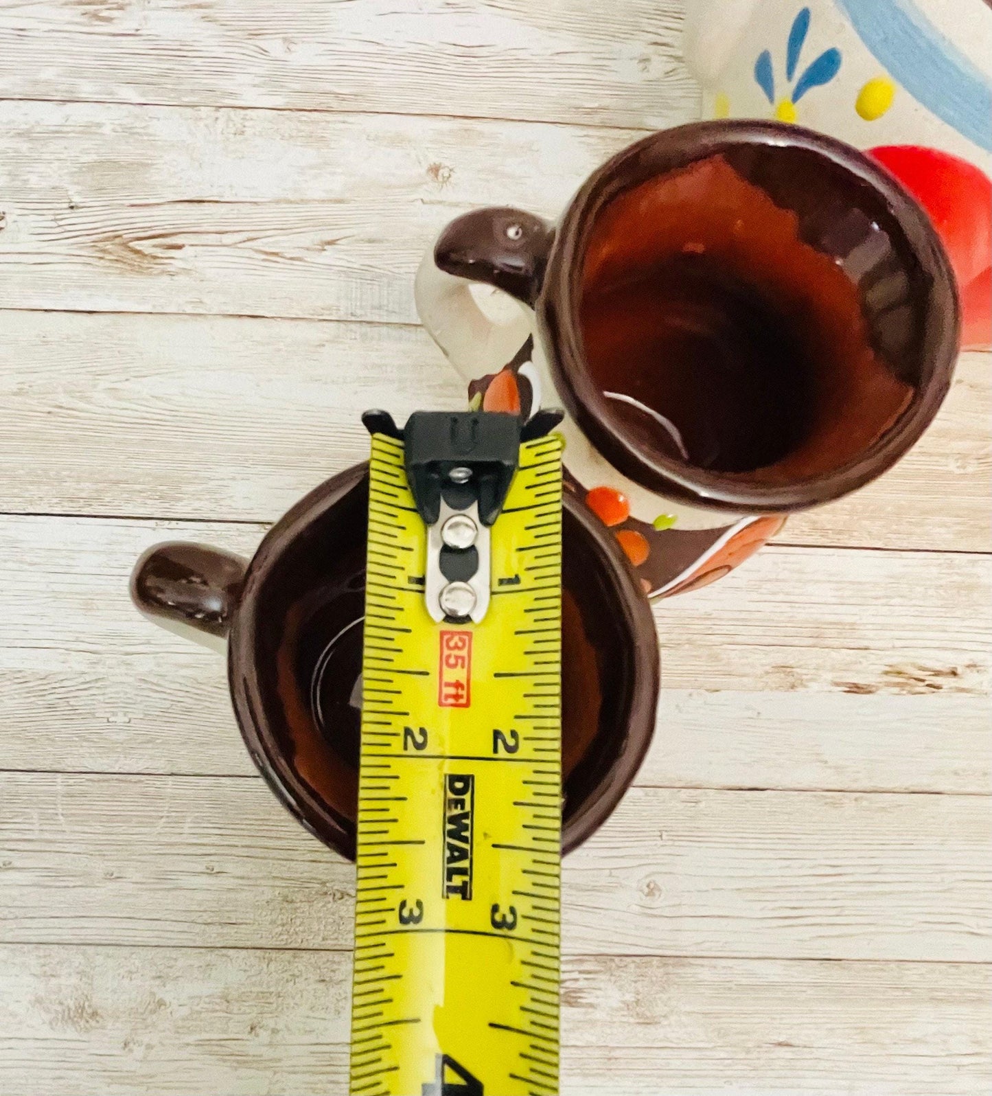 Terra Cotta Mexican Art Pottery CoffeeTea Pot with 6 Mugs and Mug Tree Jarra Lechera Cafetera Artesanal Mexicana Engove con 6 Tazas y Torre