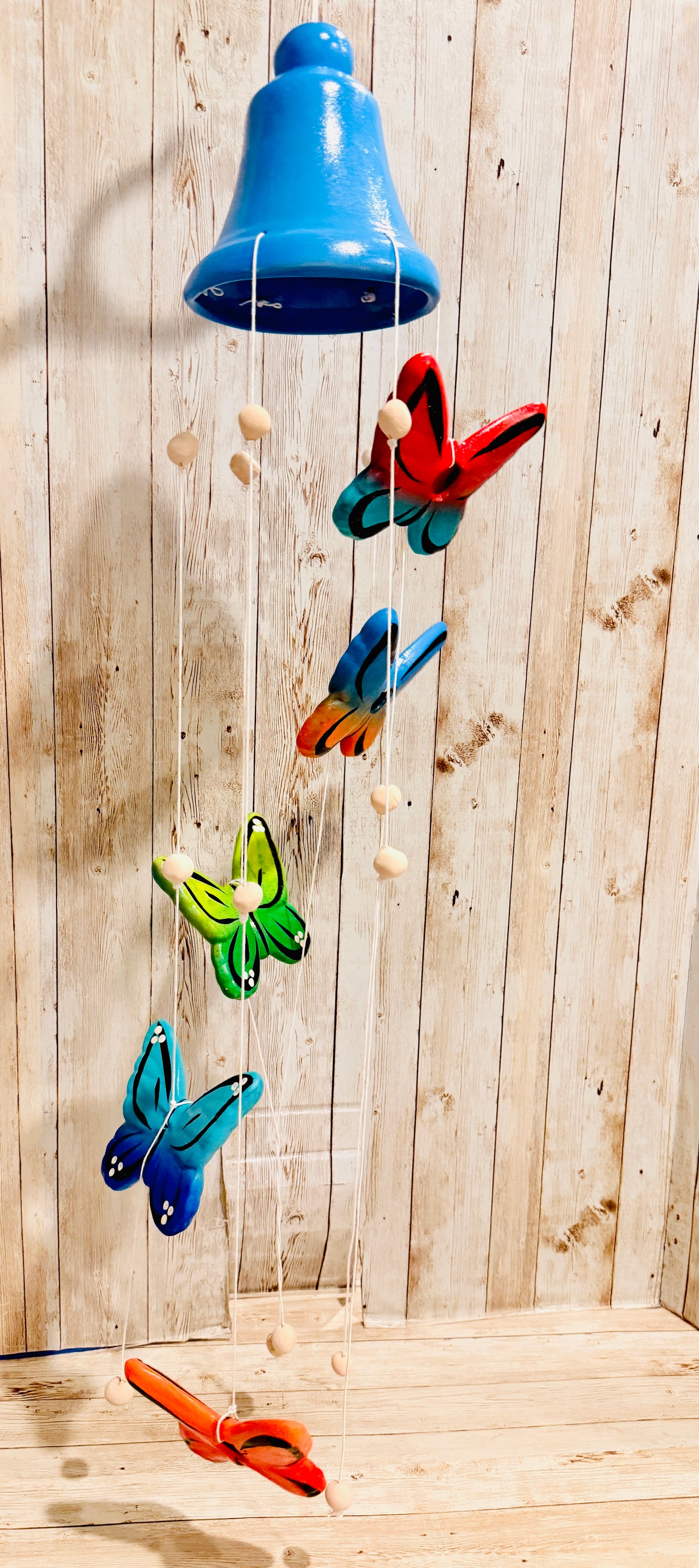 Mexican Ceramic Butterflies with Wind Chime Campana de Viento Mexicana de Mariposas