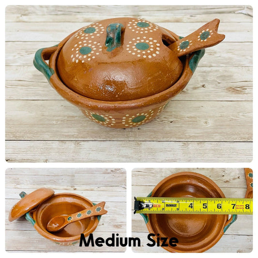 Mexican Casserole with Lid and Spoon Cazuela de Barro con Tapa y Cuchara